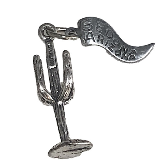 VTG Sterling Saguaro Cactus Sedona Arizona Flag Mini Charm Bracelet Charm - Picture 1 of 3